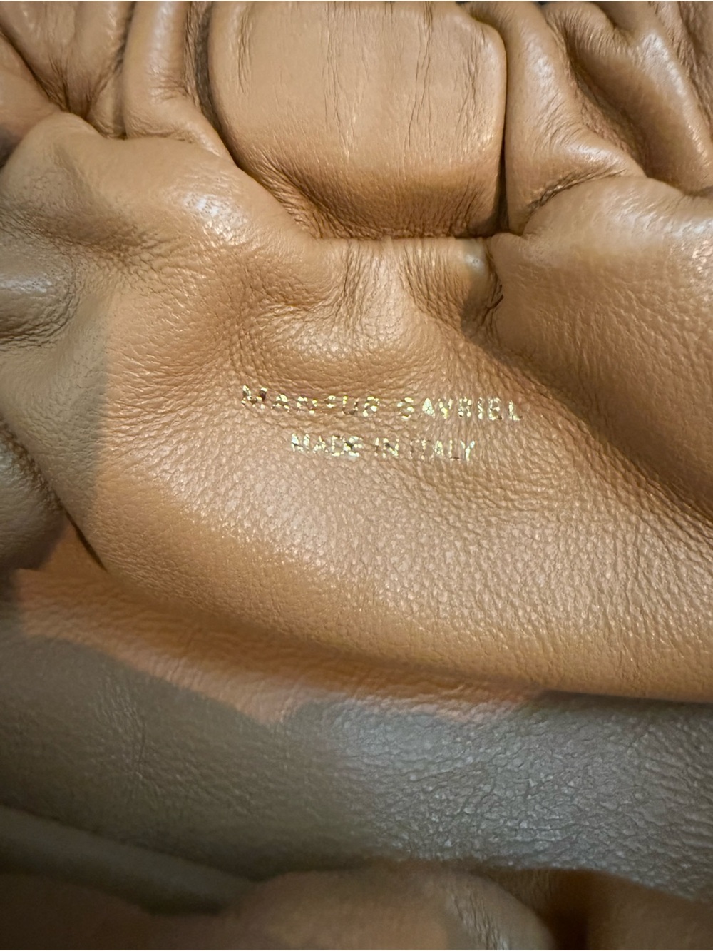Mansur Gabriel Mini Cloud Wristlet Camel Lambskin Leather Hinged Frame Pouch - Picture 7 of 7